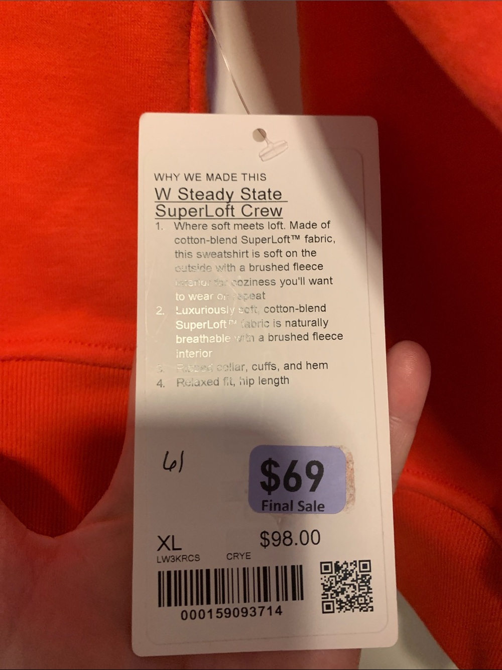 lululemon athletica Cherry Ember W Steady State Superloft Crew, Sz XL, NWT - Picture 3 of 5